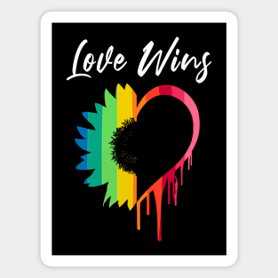 Love Wins Rainbow Sunflower Heart Melting - Gay Pride Magnet